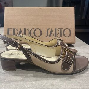 Franco Sarto Caprese Cream & Brown Slingback Sandals with Buckle Detail